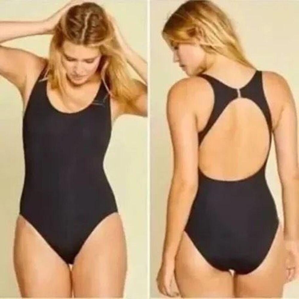 Andie Size S Catalina One Piece Swimsuit Black Open Back Modest Minimalist NWT